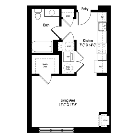 Floor plan for studio, 1 bath, 532 sqft